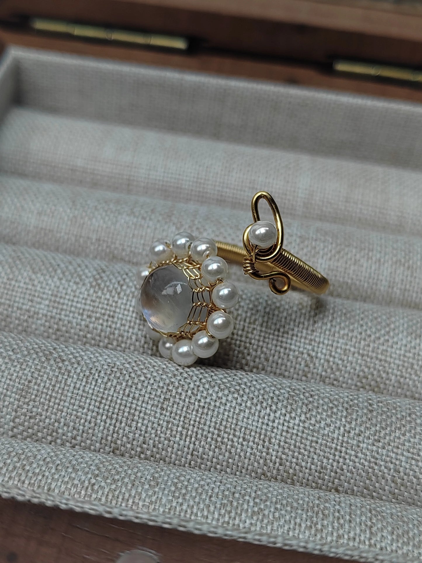 Handmade Moonstone Ring - 14k copper Wire Wrapped crystal Jewelry