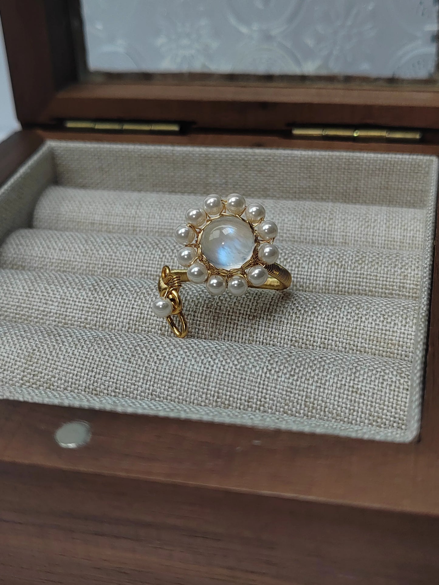 Handmade Moonstone Ring - 14k copper Wire Wrapped crystal Jewelry