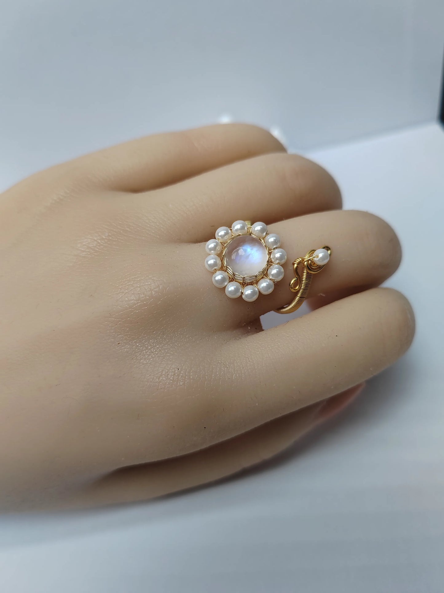 Handmade Moonstone Ring - 14k copper Wire Wrapped crystal Jewelry