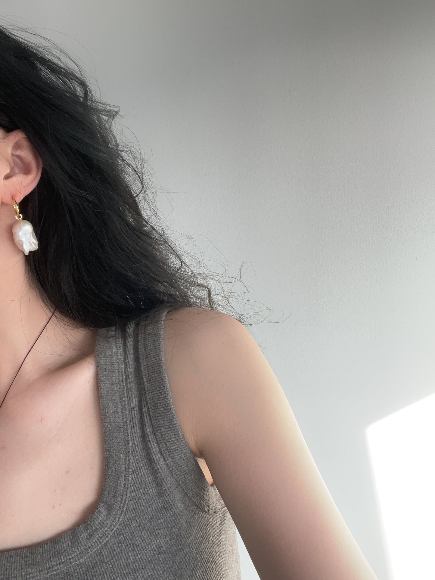 S925 Huggie Hoop Baroque Pearl Gold Plated Dangle Earrings for Women