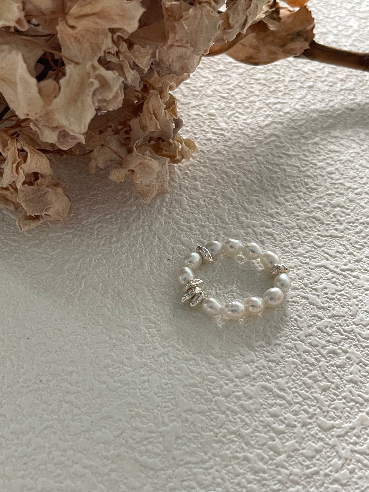 Silver Ring,Vintage Boho Cultured Pearl Adjustable Beaded Wrap Ring,Trendy Elastic Freshwater Pearl Rings for Women
