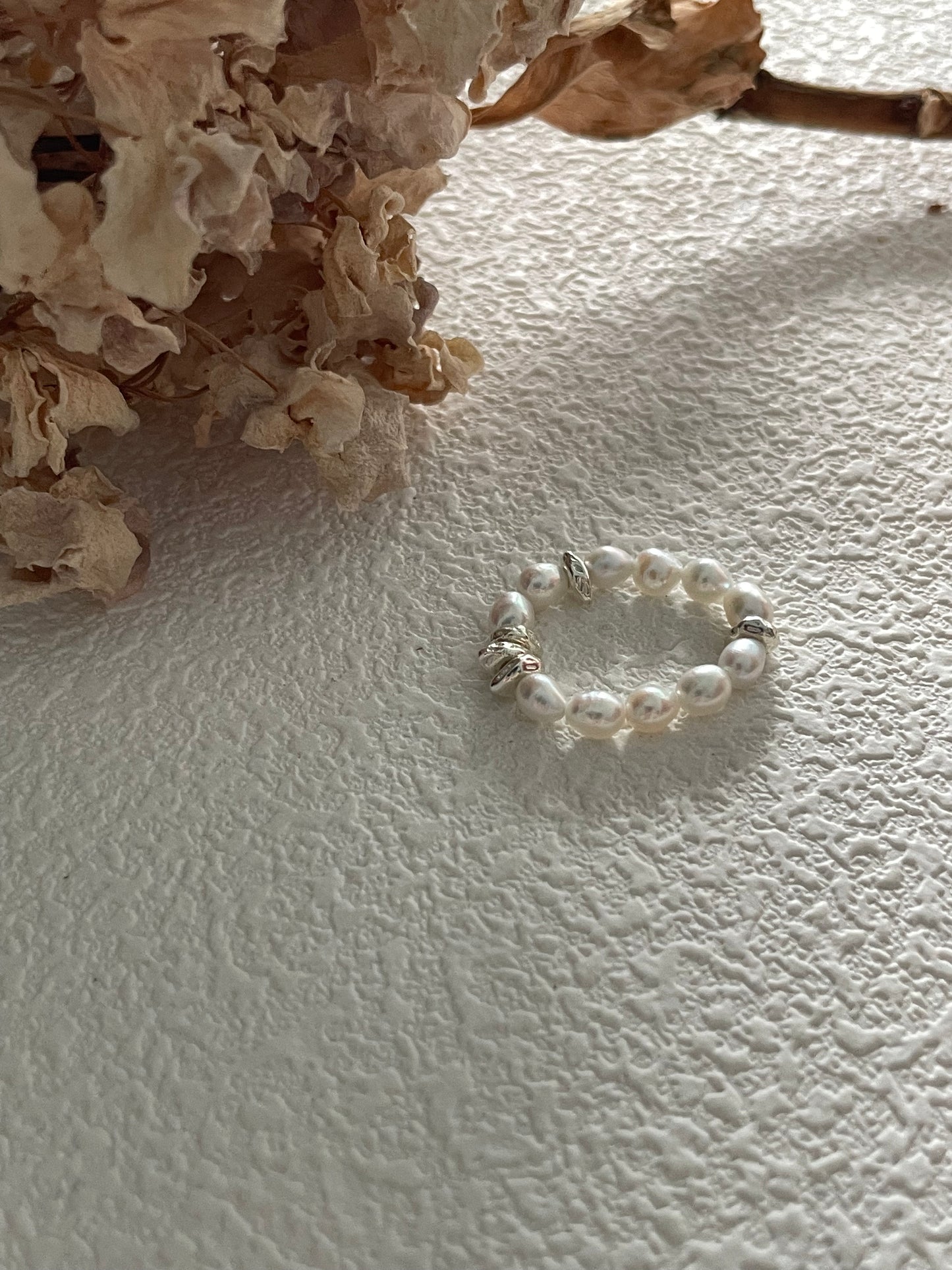 Silver Ring,Vintage Boho Cultured Pearl Adjustable Beaded Wrap Ring,Trendy Elastic Freshwater Pearl Rings for Women