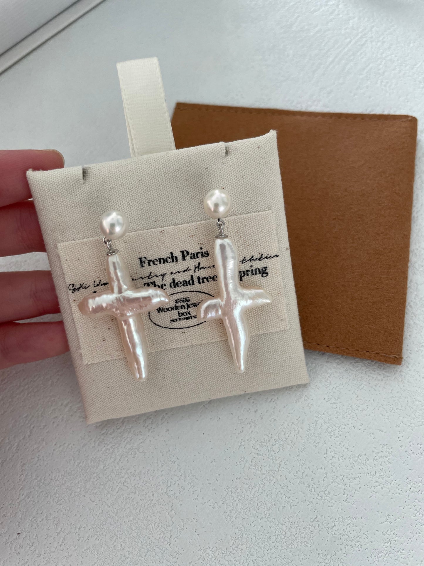 S925 Silver Cross Pearl Ear Studs Dangle Earrings for Women