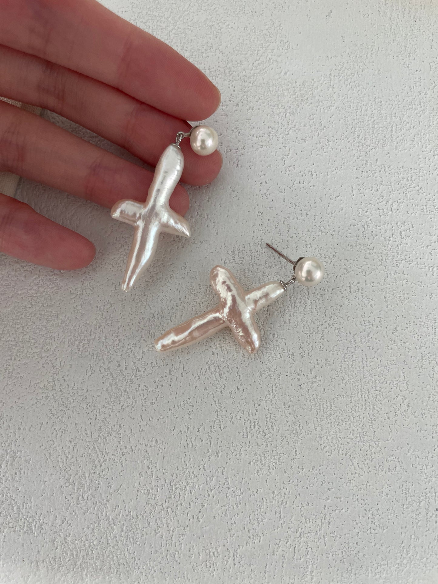S925 Silver Cross Pearl Ear Studs Dangle Earrings for Women