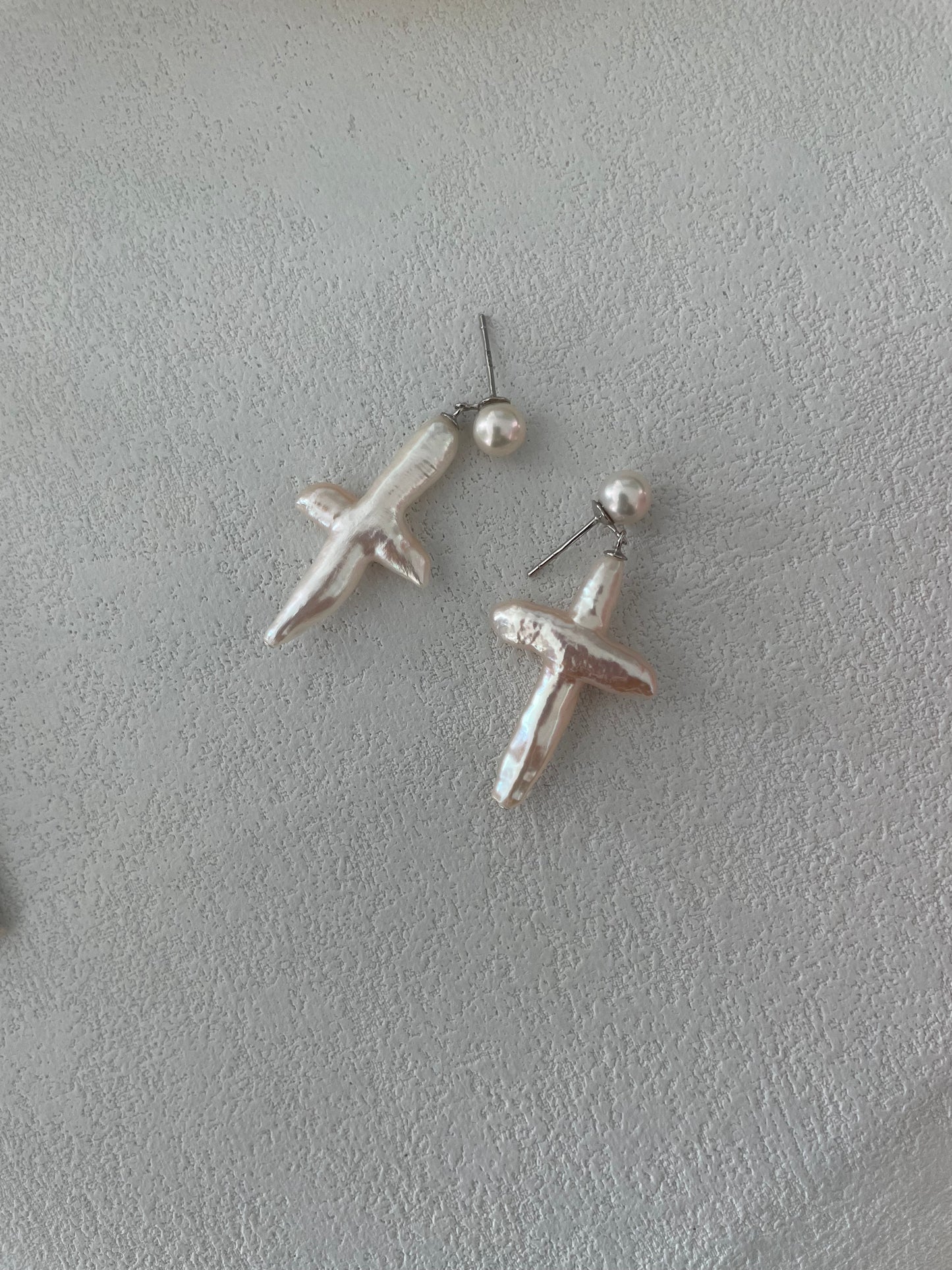 S925 Silver Cross Pearl Ear Studs Dangle Earrings for Women