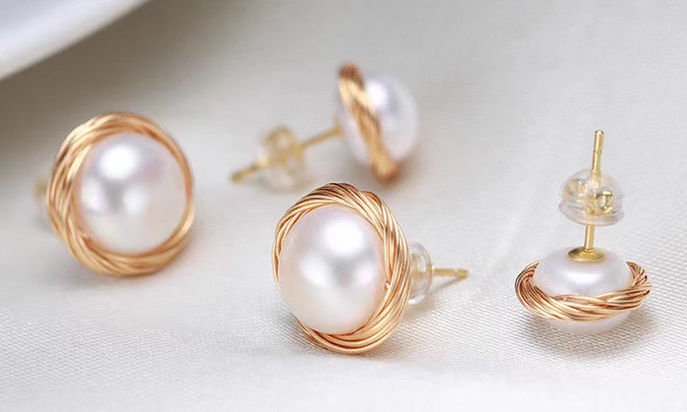 Nature Pearl Stud Earrings / Sterling Silver Posts