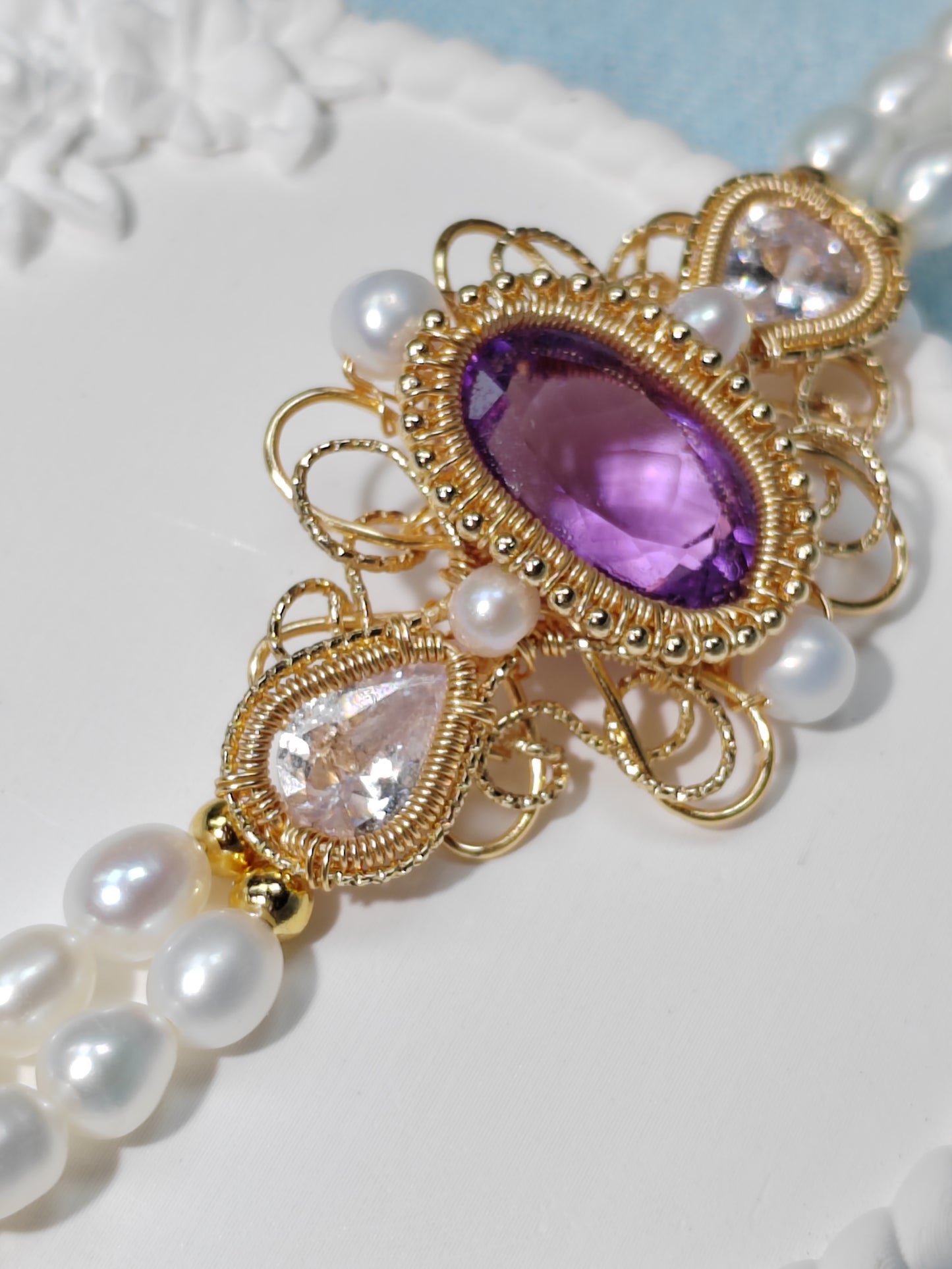 Amethyst Pearl Handmade Bracelet-Vintage Crystal Energy Jewelry for Women