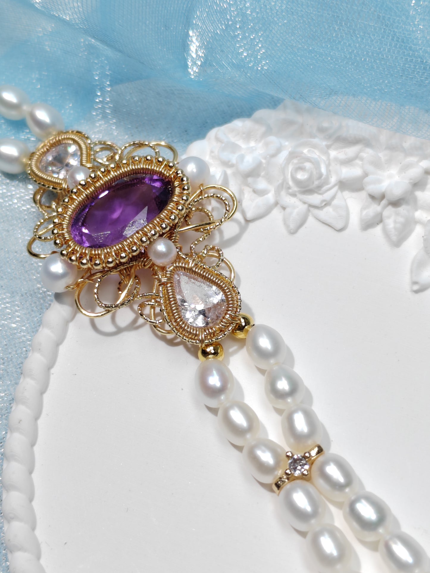 Amethyst Pearl Handmade Bracelet-Vintage Crystal Energy Jewelry for Women