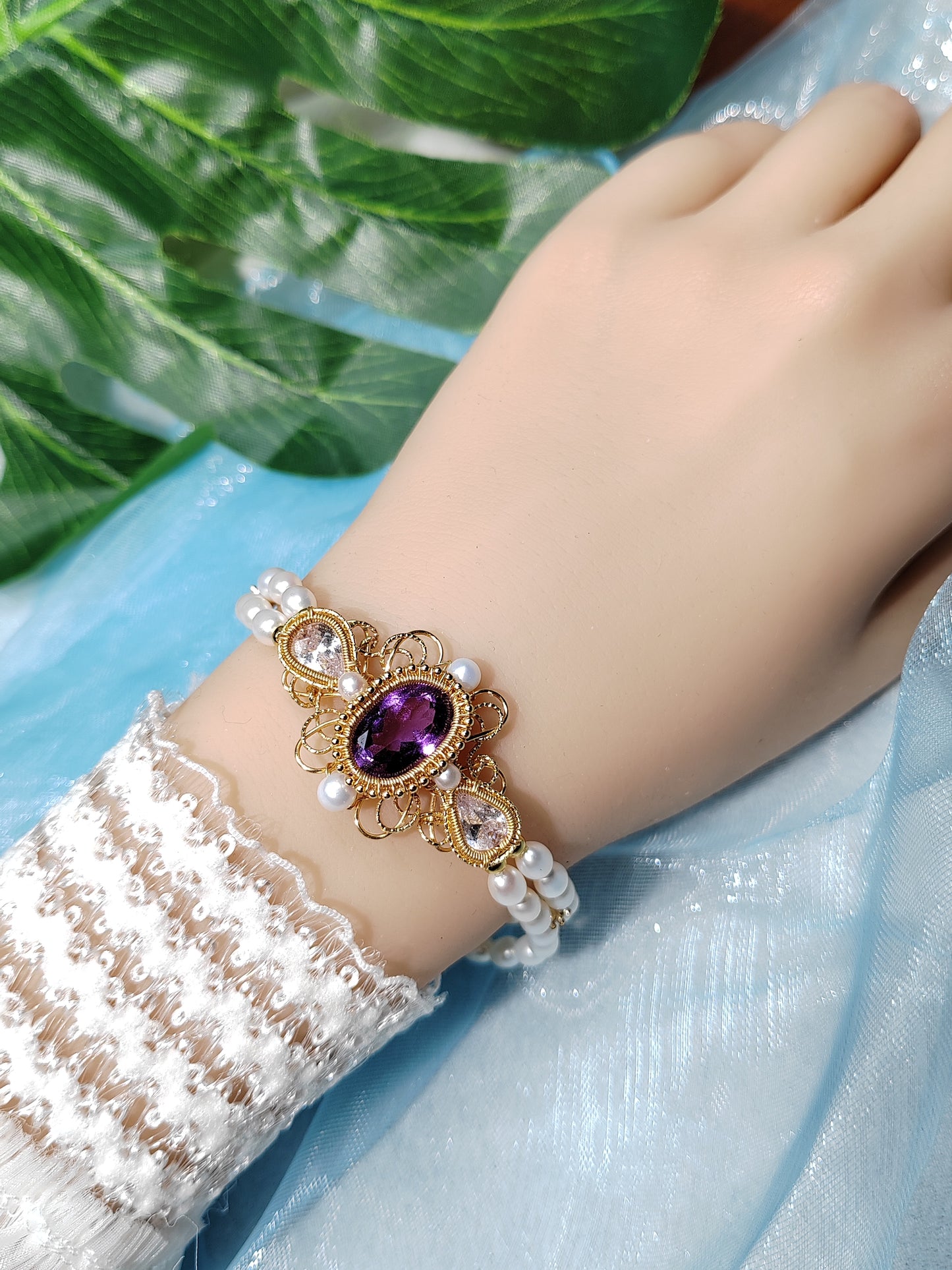 Amethyst Pearl Handmade Bracelet-Vintage Crystal Energy Jewelry for Women