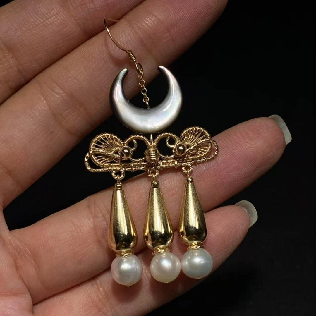 Lucilla Moon Earrings - copper 14K Filled(USA) Wire Wrapped Jewelry