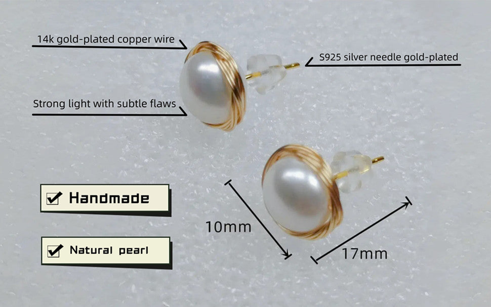 Nature Pearl Stud Earrings / Sterling Silver Posts