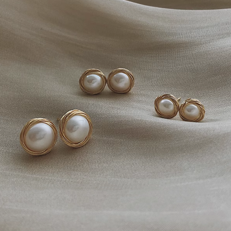 Nature Pearl Stud Earrings / Sterling Silver Posts