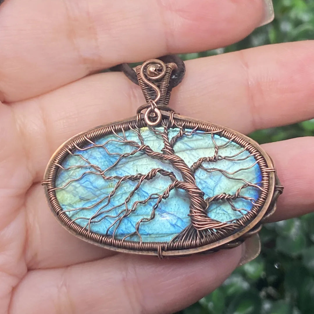 Tree of Life-Labradorite Handmade Pendant Necklace- Copper Wire Wrapped Jewelry