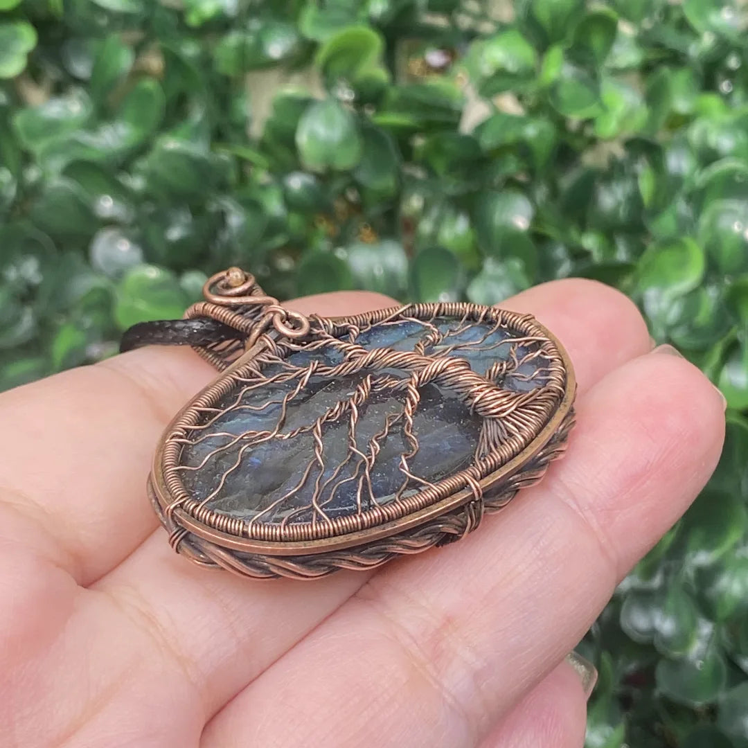 Tree of Life-Labradorite Handmade Pendant Necklace- Copper Wire Wrapped Jewelry