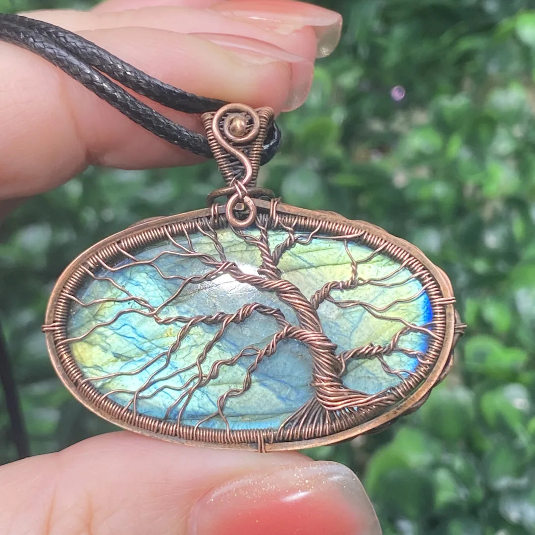Tree of Life-Labradorite Handmade Pendant Necklace- Copper Wire Wrapped Jewelry