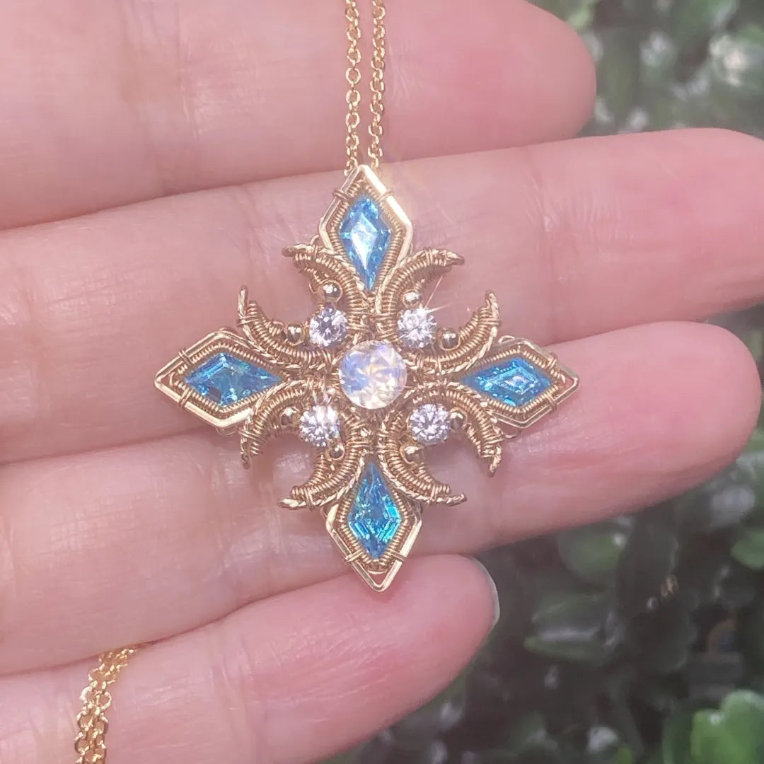 Artemis Moonstone Pendant Necklace -Handmade Wire Wrapped crystal Jewelry