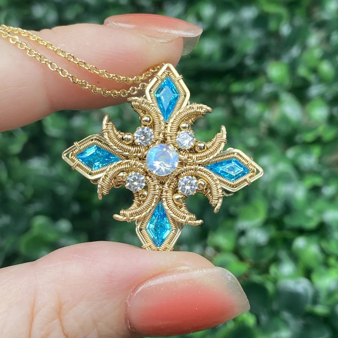 Artemis Moonstone Pendant Necklace -Handmade Wire Wrapped crystal Jewelry
