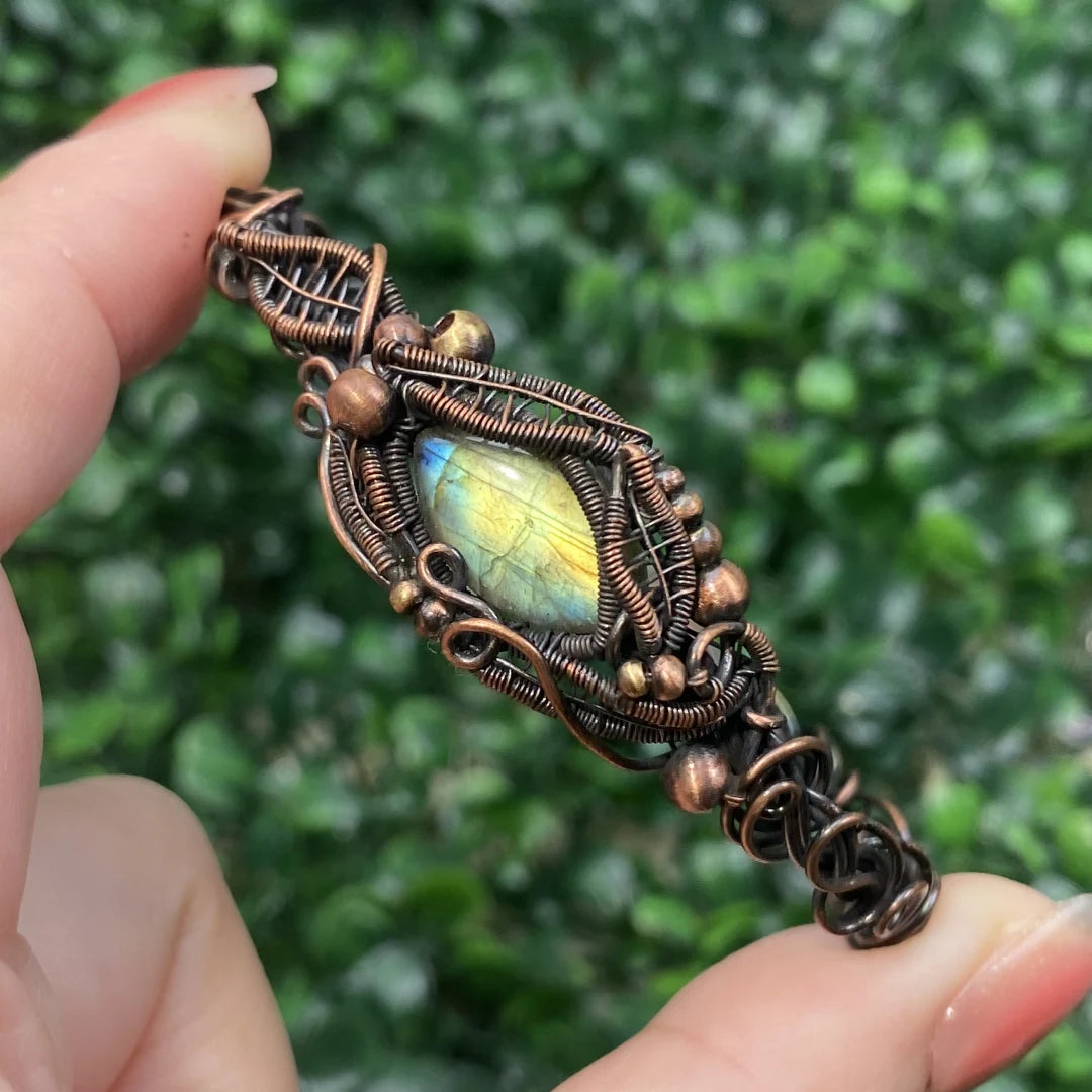 Labradorite Bracelet Handmade Copper Wire Wrapped Bangle