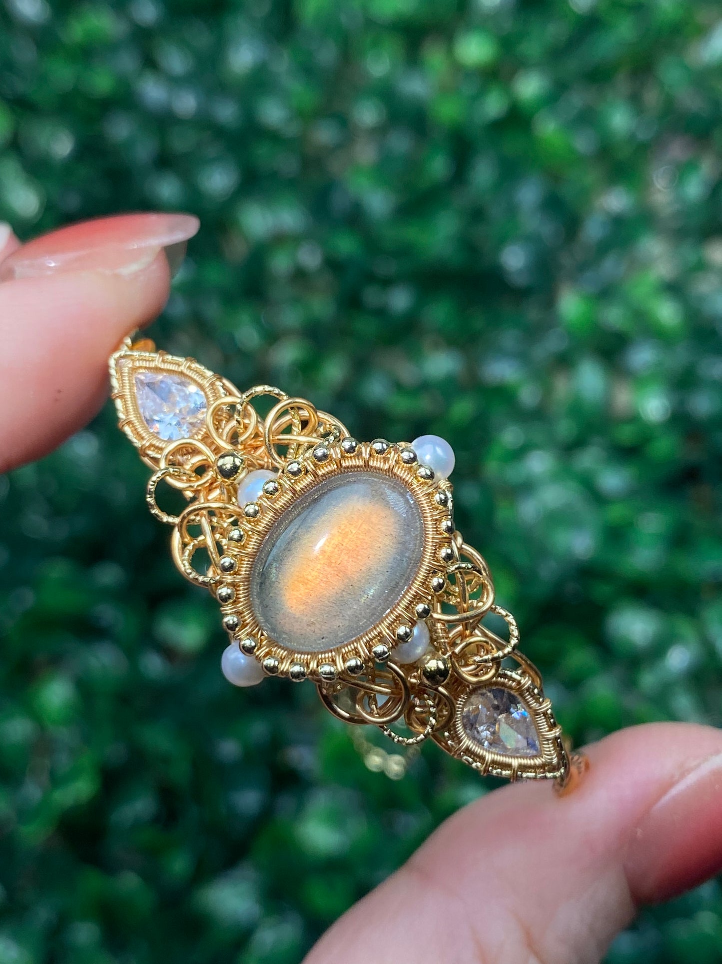 Sun Labradorite Bracelet Handmade Copper Wire Wrapped Bangle