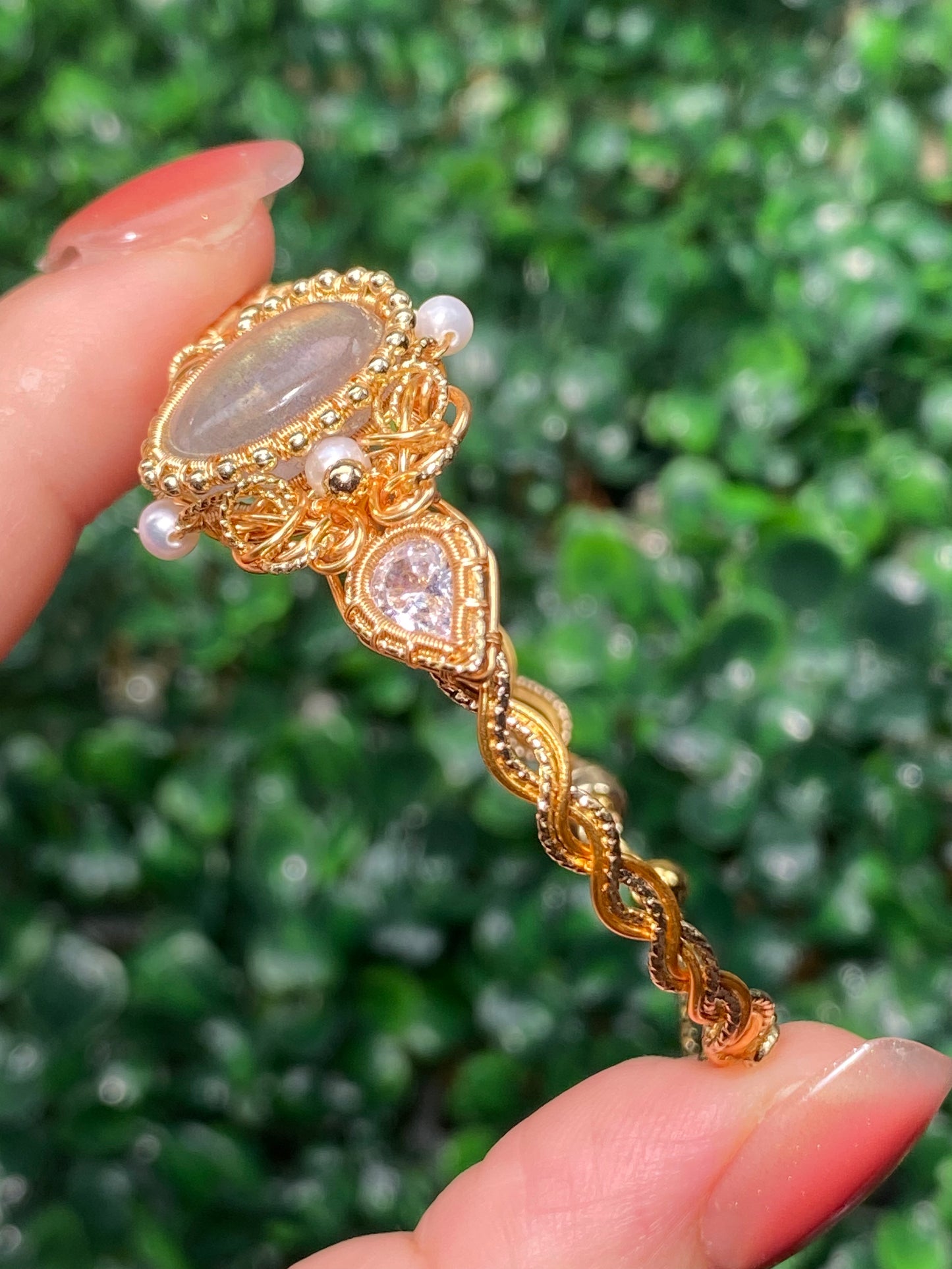 Sun Labradorite Bracelet Handmade Copper Wire Wrapped Bangle
