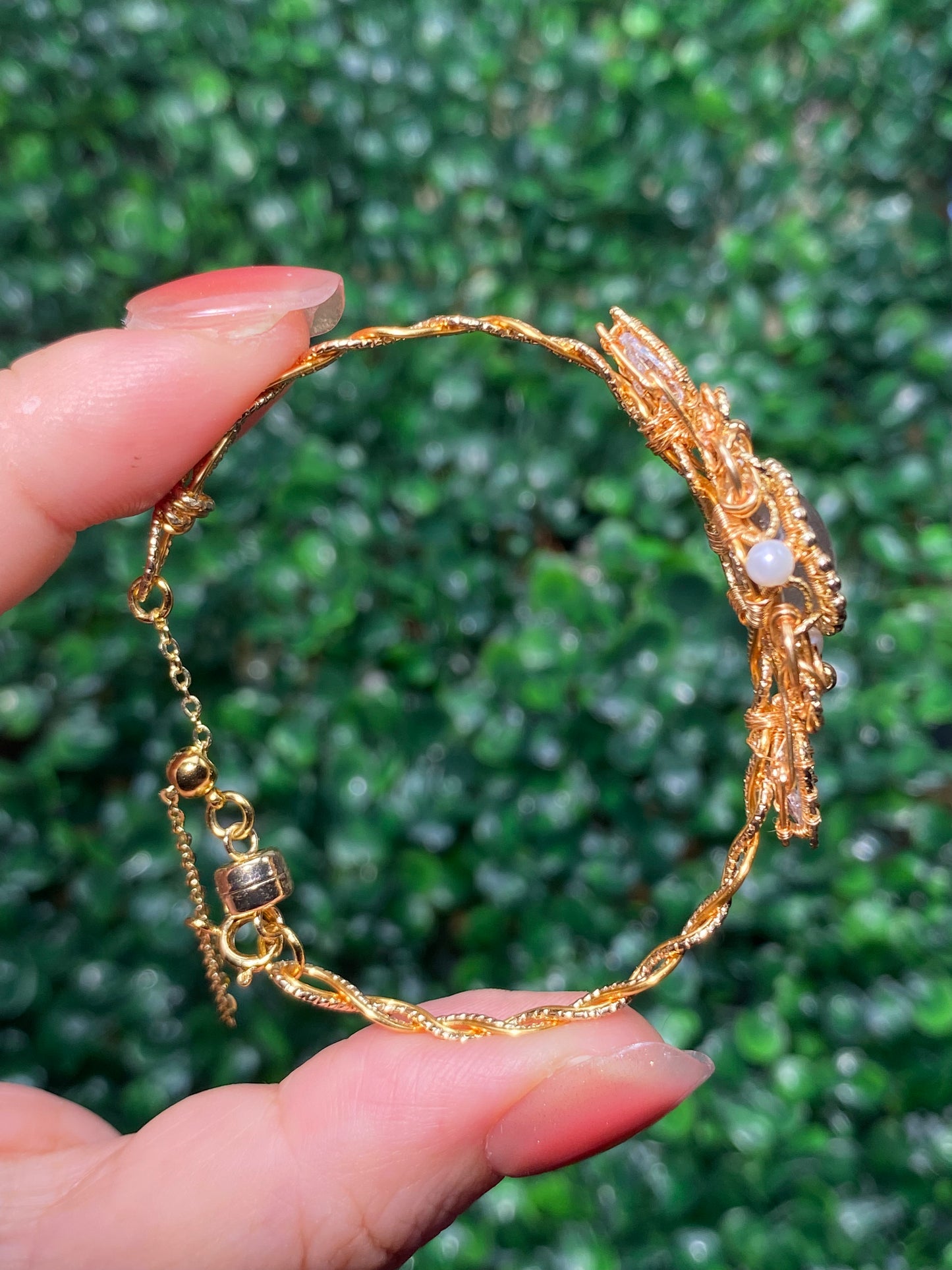 Sun Labradorite Bracelet Handmade Copper Wire Wrapped Bangle