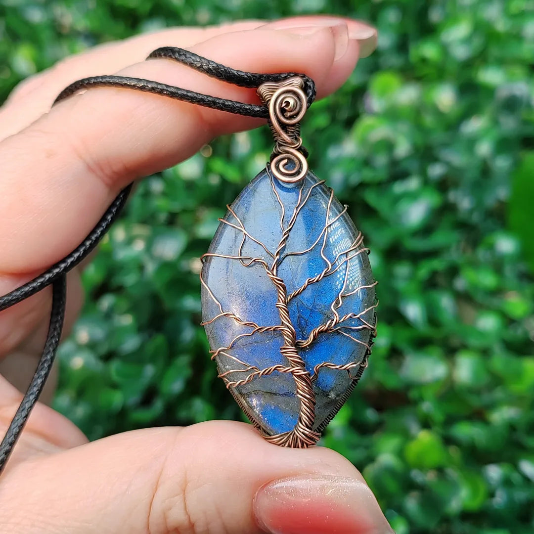 Tree of Life-Labradorite Handmade Pendant Necklace- Copper Wire Wrapped Jewelry