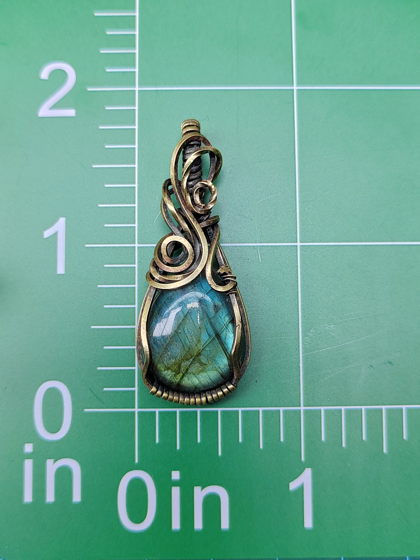 Green Labradorite Handmade Pendant Necklace- Copper Wire Wrapped Jewelry
