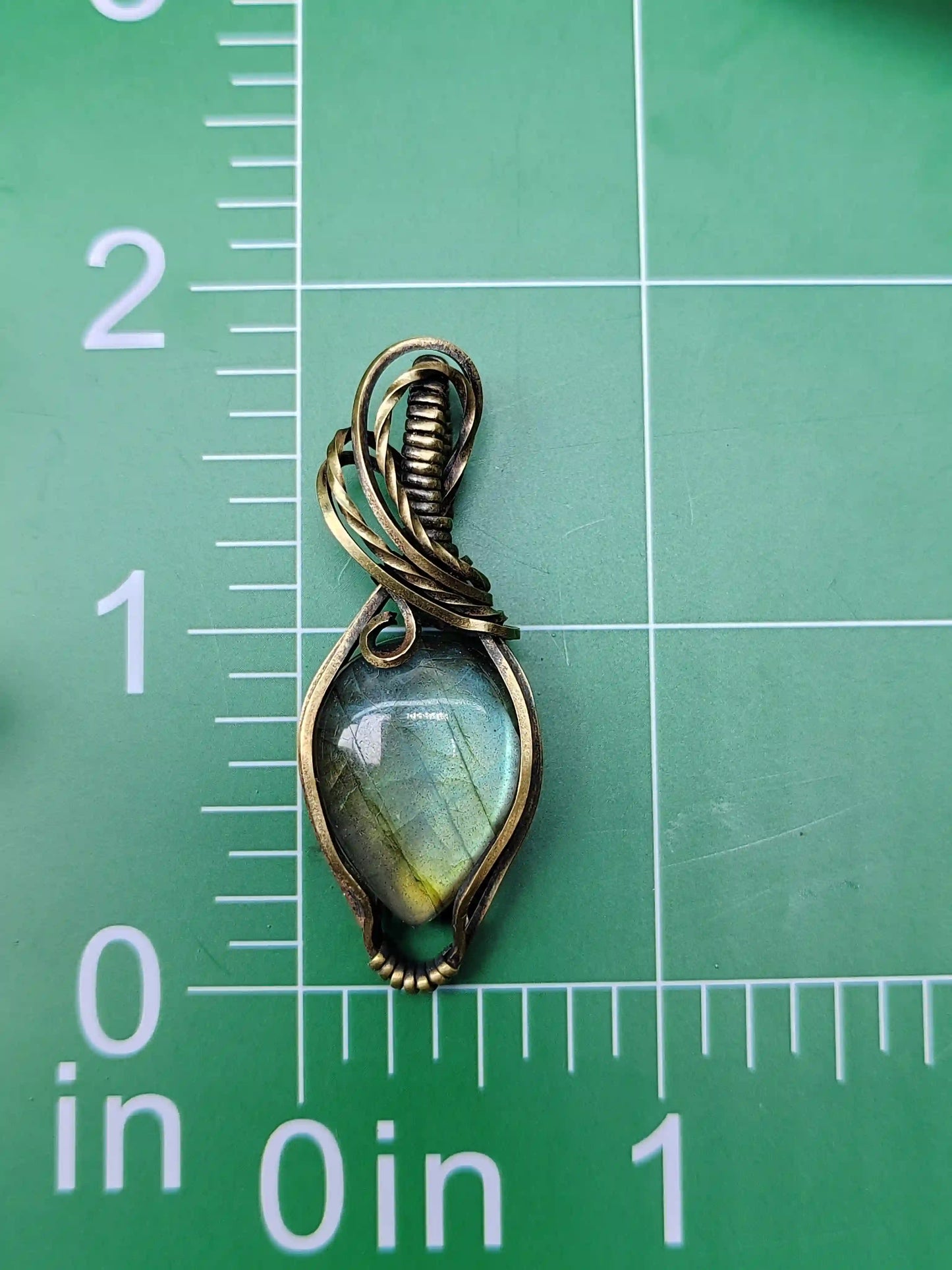 Green Labradorite Handmade Pendant Necklace- Copper Wire Wrapped Jewelry