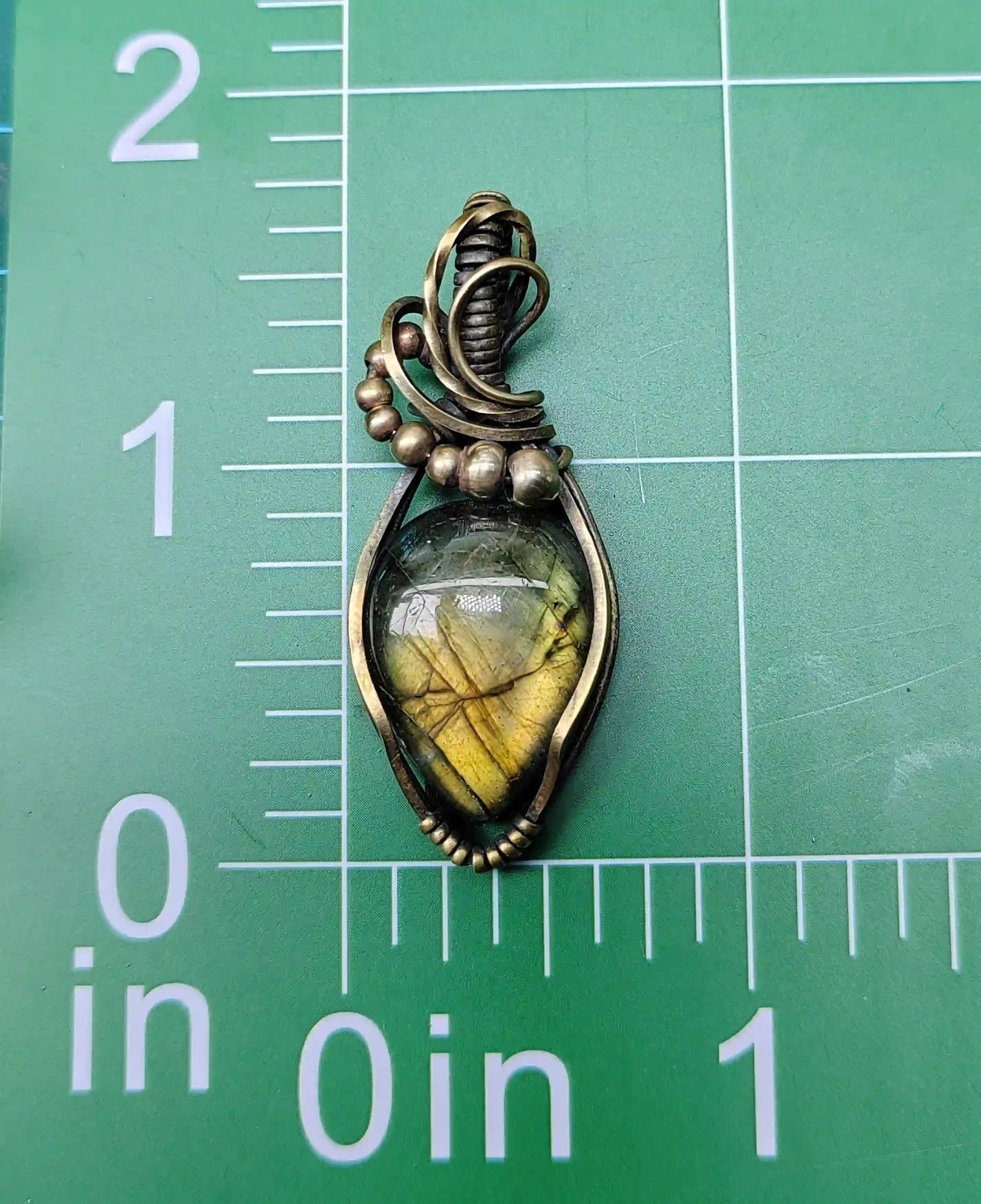 Yellow Labradorite Handmade Pendant Necklace- Copper Wire Wrapped Jewelry
