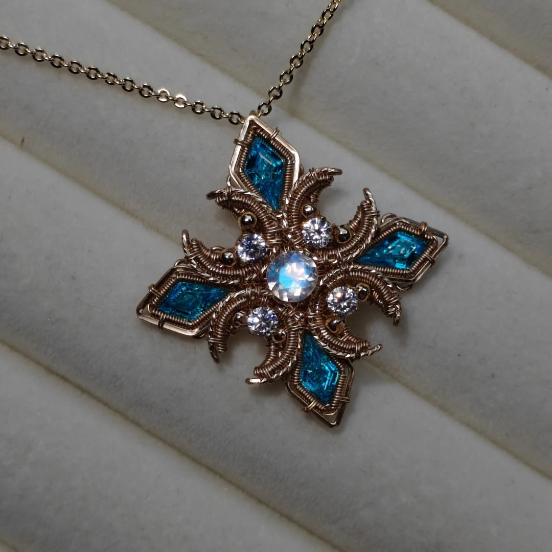 Artemis Moonstone Pendant Necklace -Handmade Wire Wrapped crystal Jewelry