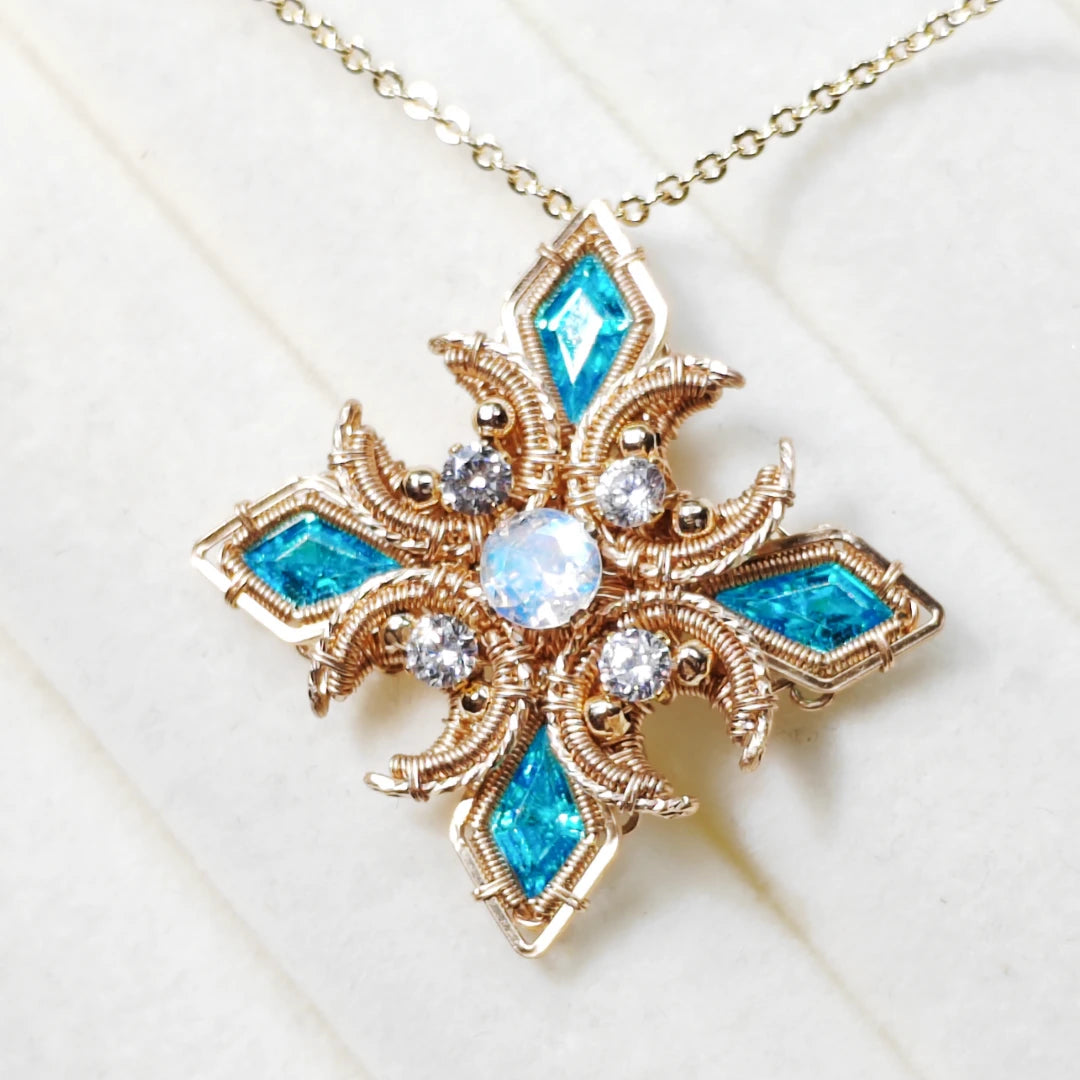 Artemis Moonstone Pendant Necklace -Handmade Wire Wrapped crystal Jewelry