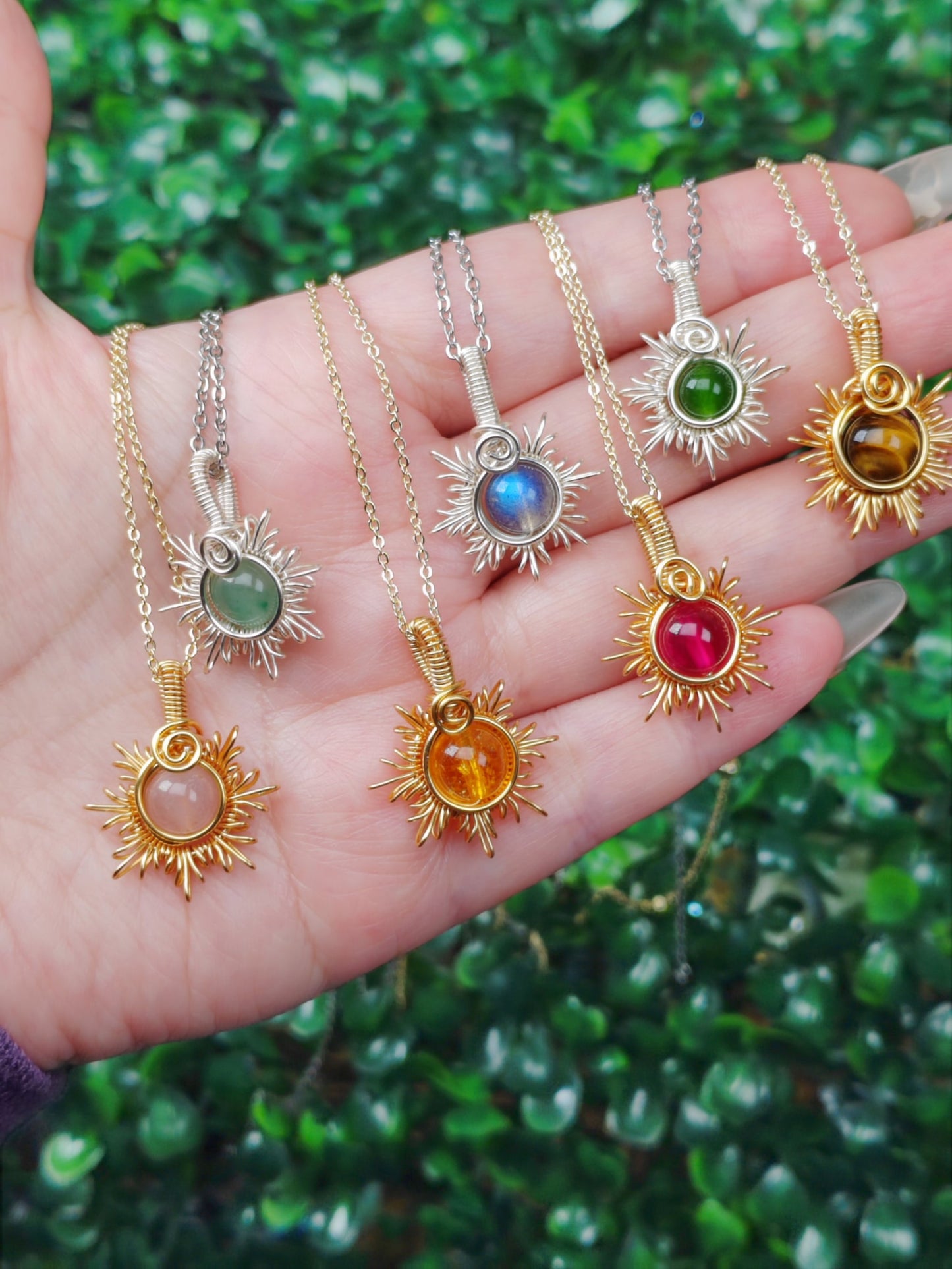 Sun  Necklace, Crystal Pendant, Healing Crystal Necklace for Women