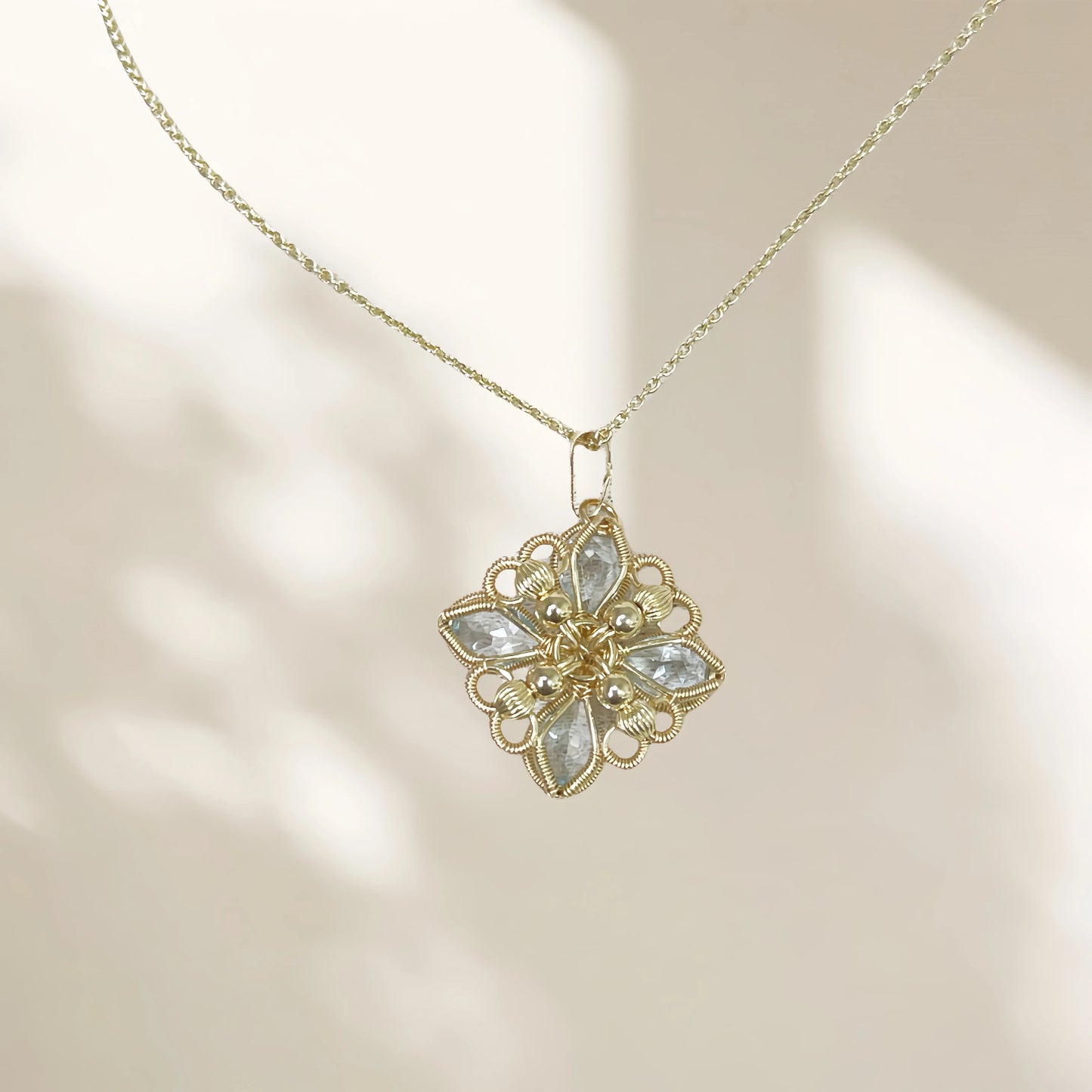 Four Leaf Clover Topaz Pendant Necklace- Copper Wire Wrapped Jewelry