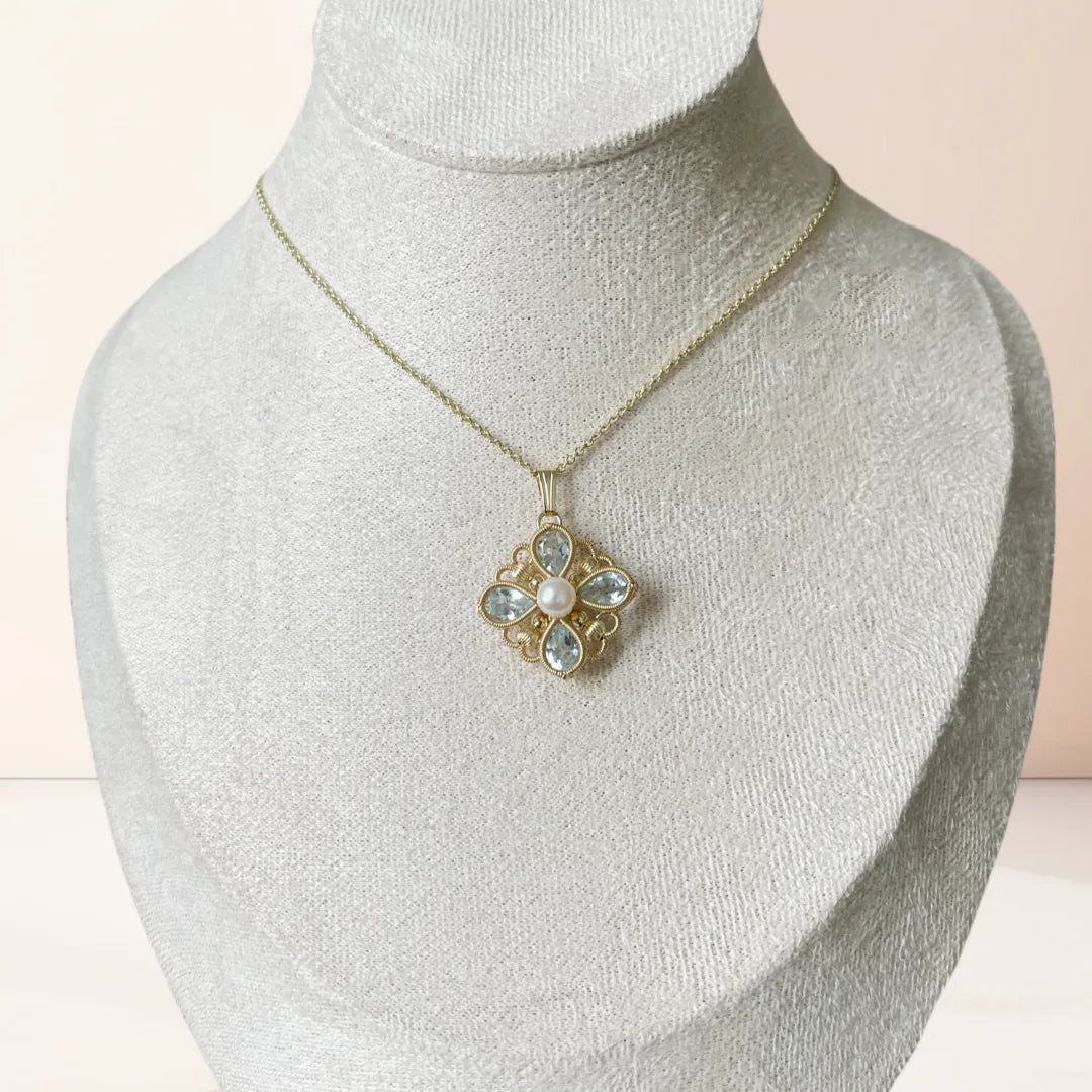 Four Leaf Clover Topaz Pendant Necklace- Copper Wire Wrapped Jewelry