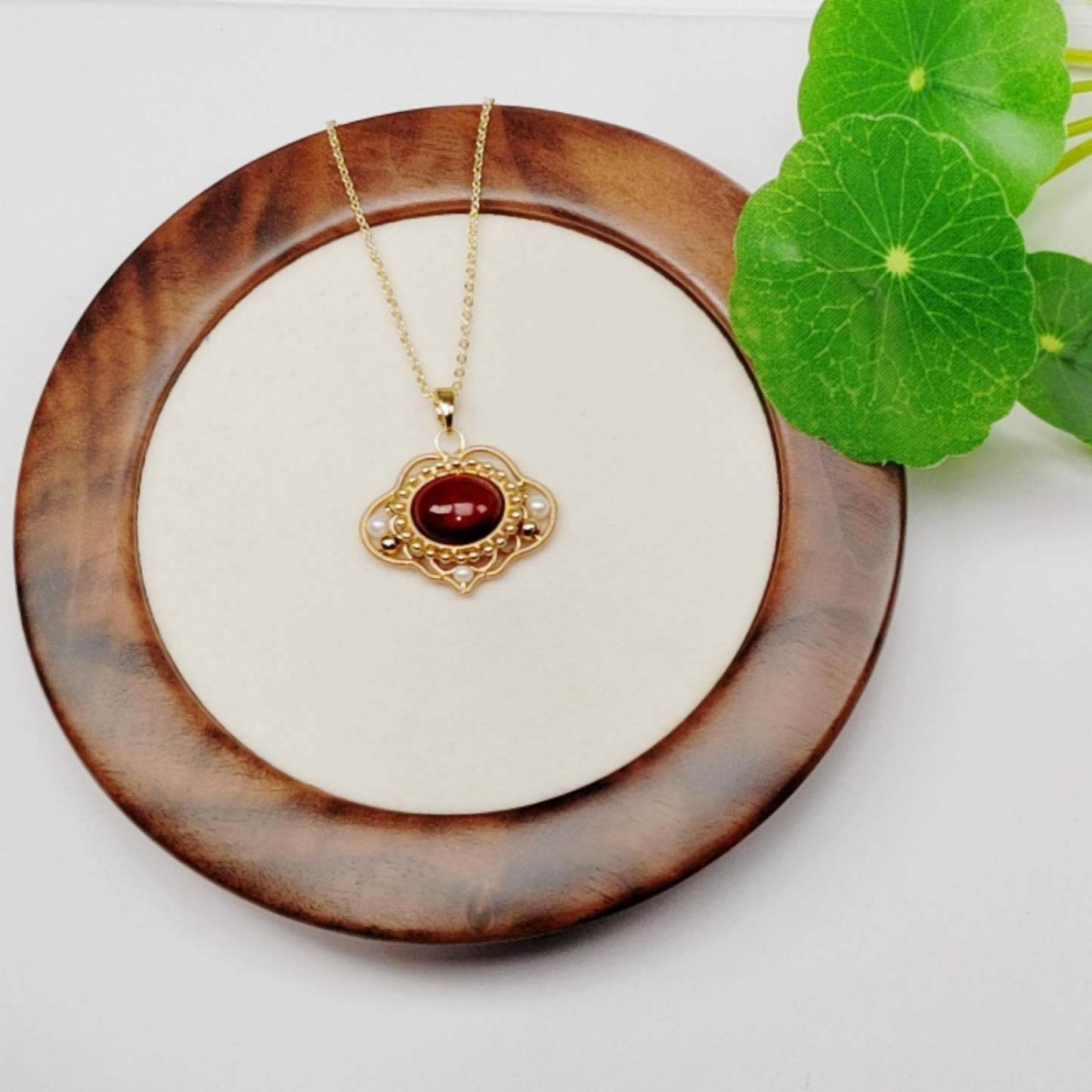 Garnet Ruyi Lock Pendant Necklace, Red Wire Wrapped Pendant, Handmade Vintage Talisman Jewelry, Healing Crystals Necklace Gift for Her Mom