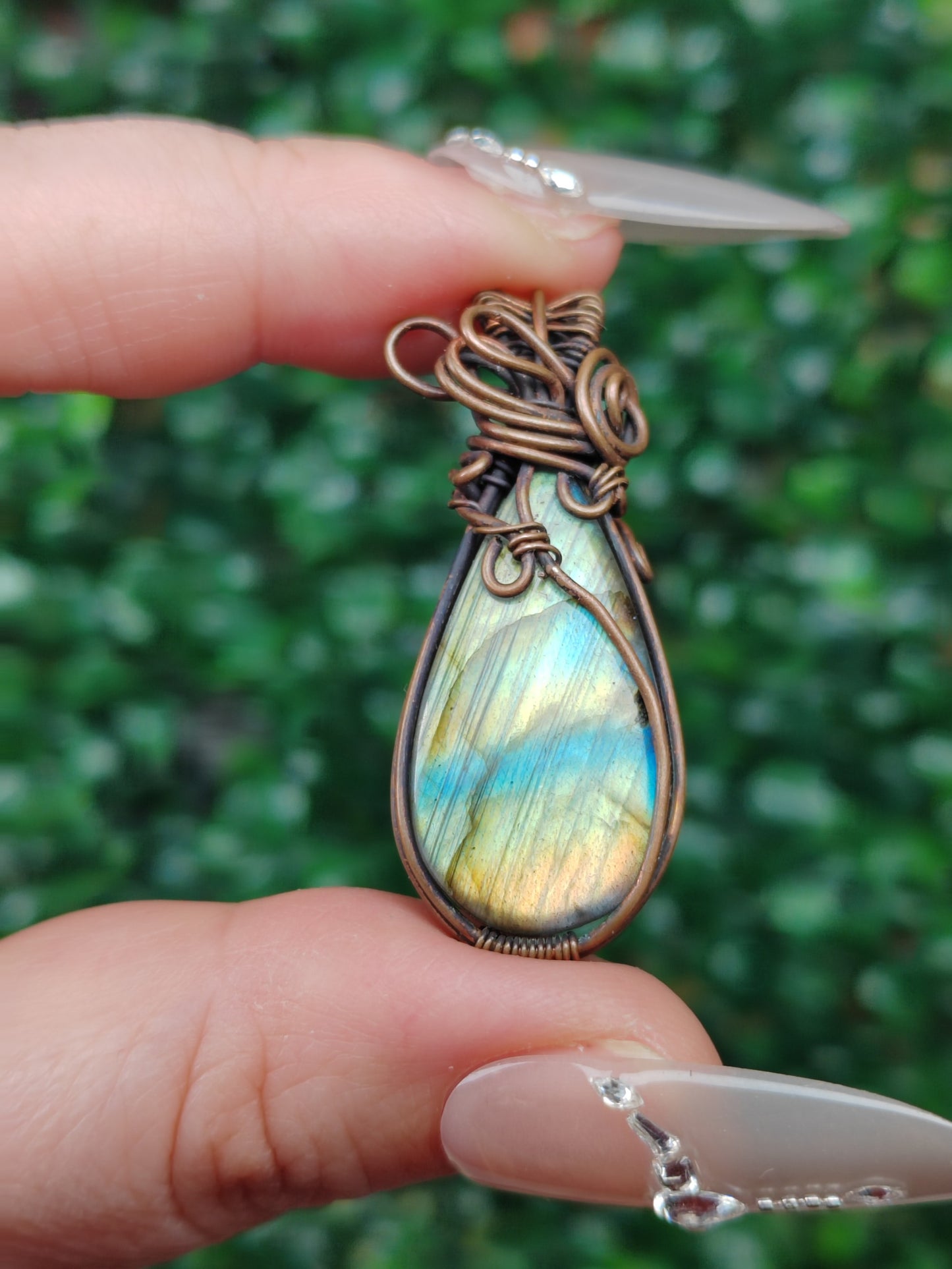 Labradorite Handmade Necklace, Copper Wire Wrapped Pendant Jewelry, Birthdaystone Gift for Her