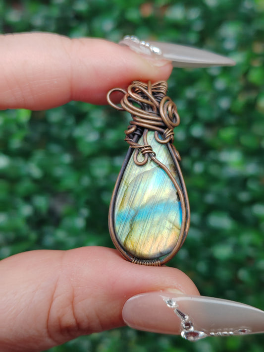 Labradorite Handmade Necklace, Copper Wire Wrapped Pendant Jewelry, Birthdaystone Gift for Her