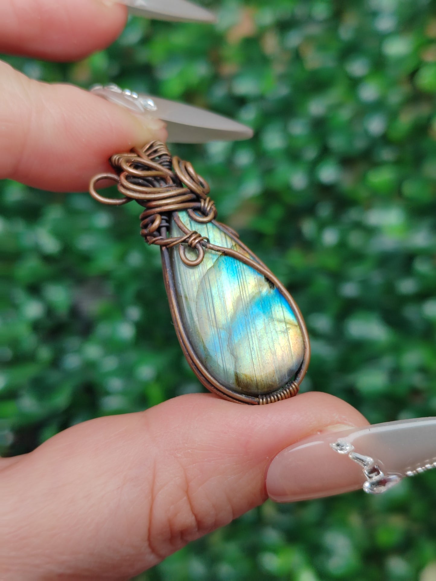 Labradorite Handmade Necklace, Copper Wire Wrapped Pendant Jewelry, Birthdaystone Gift for Her