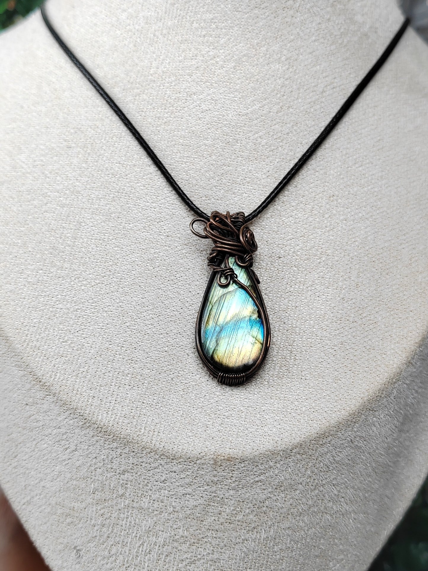 Labradorite Handmade Necklace, Copper Wire Wrapped Pendant Jewelry, Birthdaystone Gift for Her