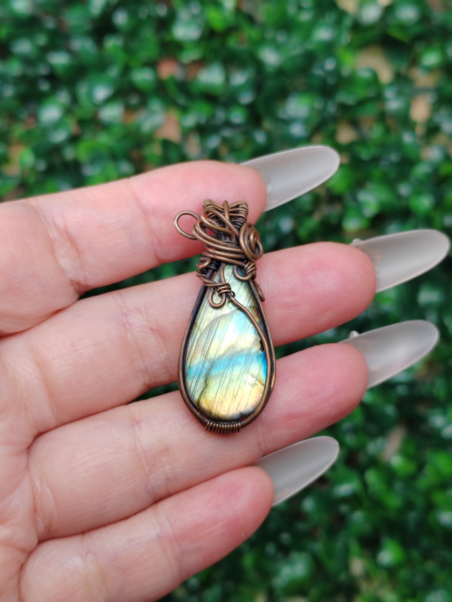 Labradorite Handmade Necklace, Copper Wire Wrapped Pendant Jewelry, Birthdaystone Gift for Her
