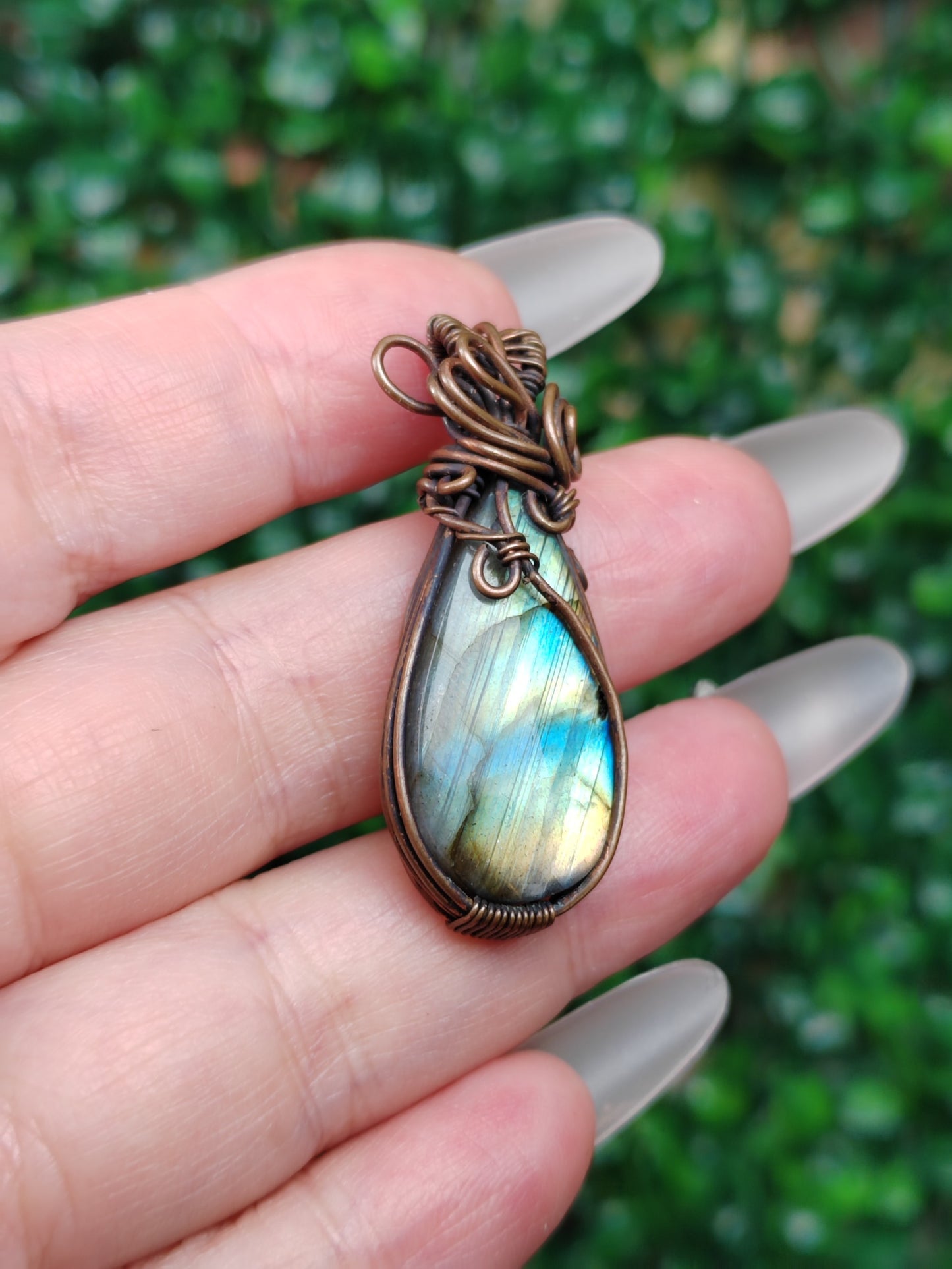 Labradorite Handmade Necklace, Copper Wire Wrapped Pendant Jewelry, Birthdaystone Gift for Her
