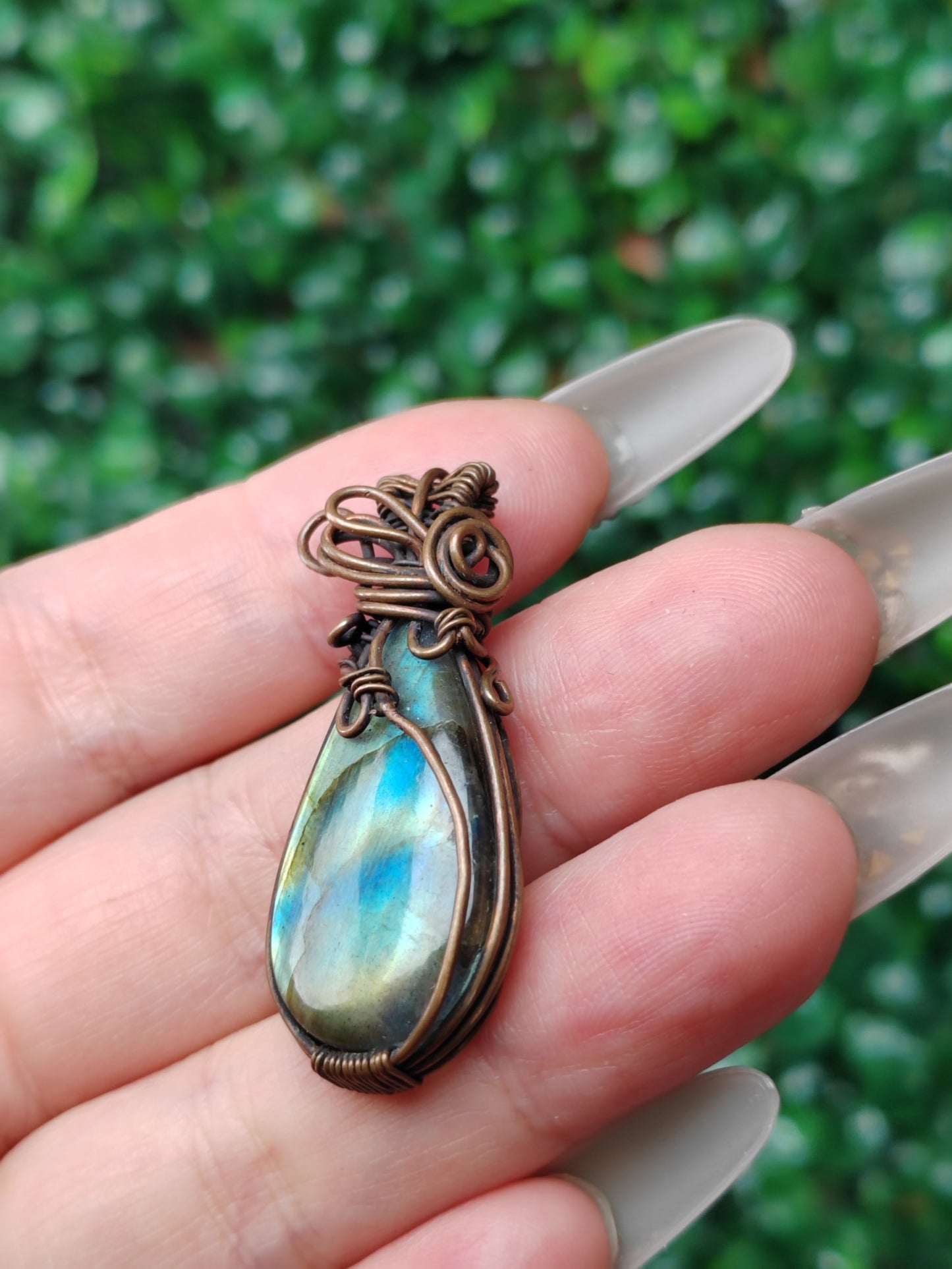 Labradorite Handmade Necklace, Copper Wire Wrapped Pendant Jewelry, Birthdaystone Gift for Her