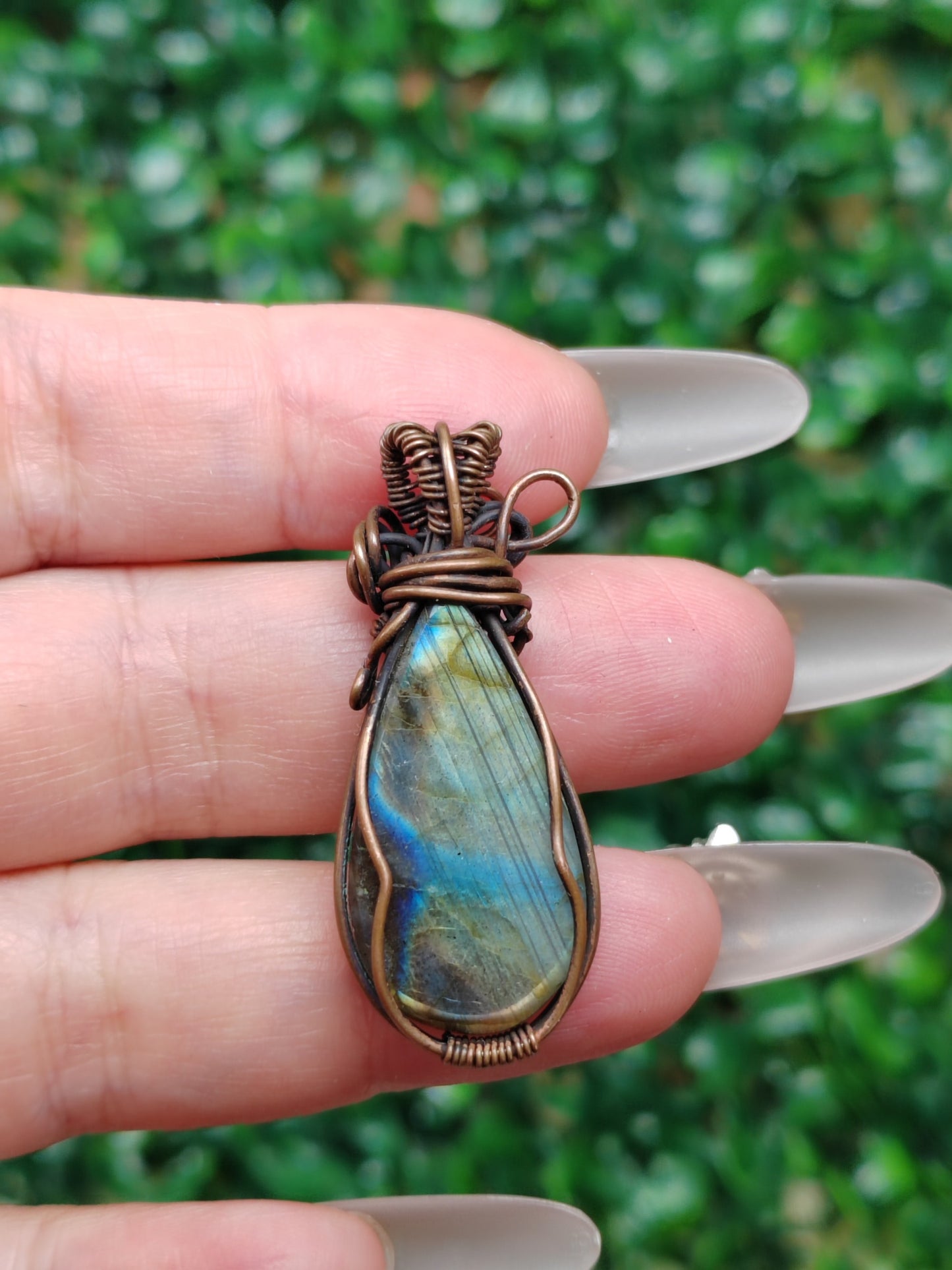 Labradorite Handmade Necklace, Copper Wire Wrapped Pendant Jewelry, Birthdaystone Gift for Her