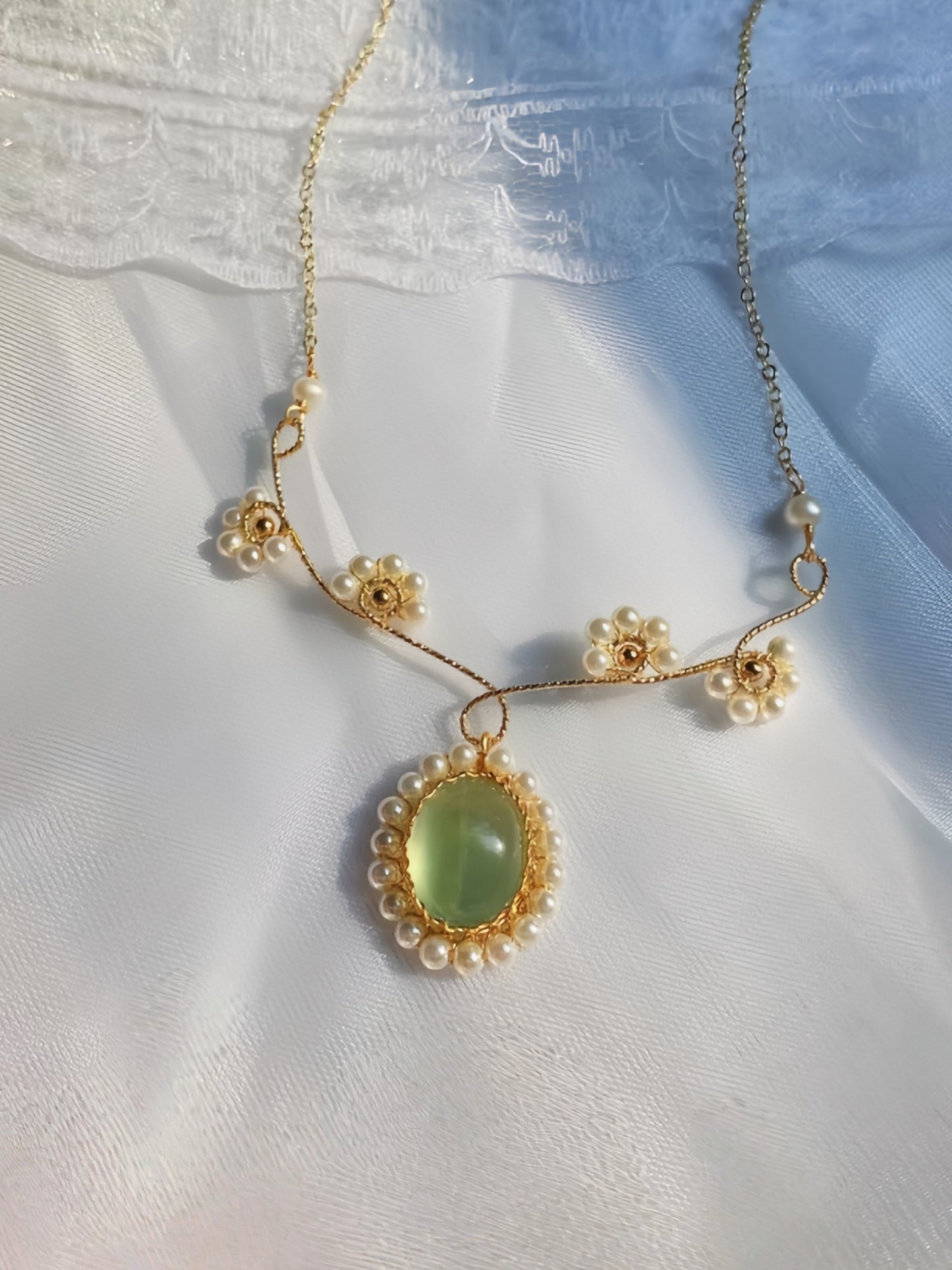 Prehnite  Sunflower Necklace Bracelet Set, Handmade Wire Wrapped Vintage Jewelry, Anniversary Christmas Birthday Mother's Day Gift for Her