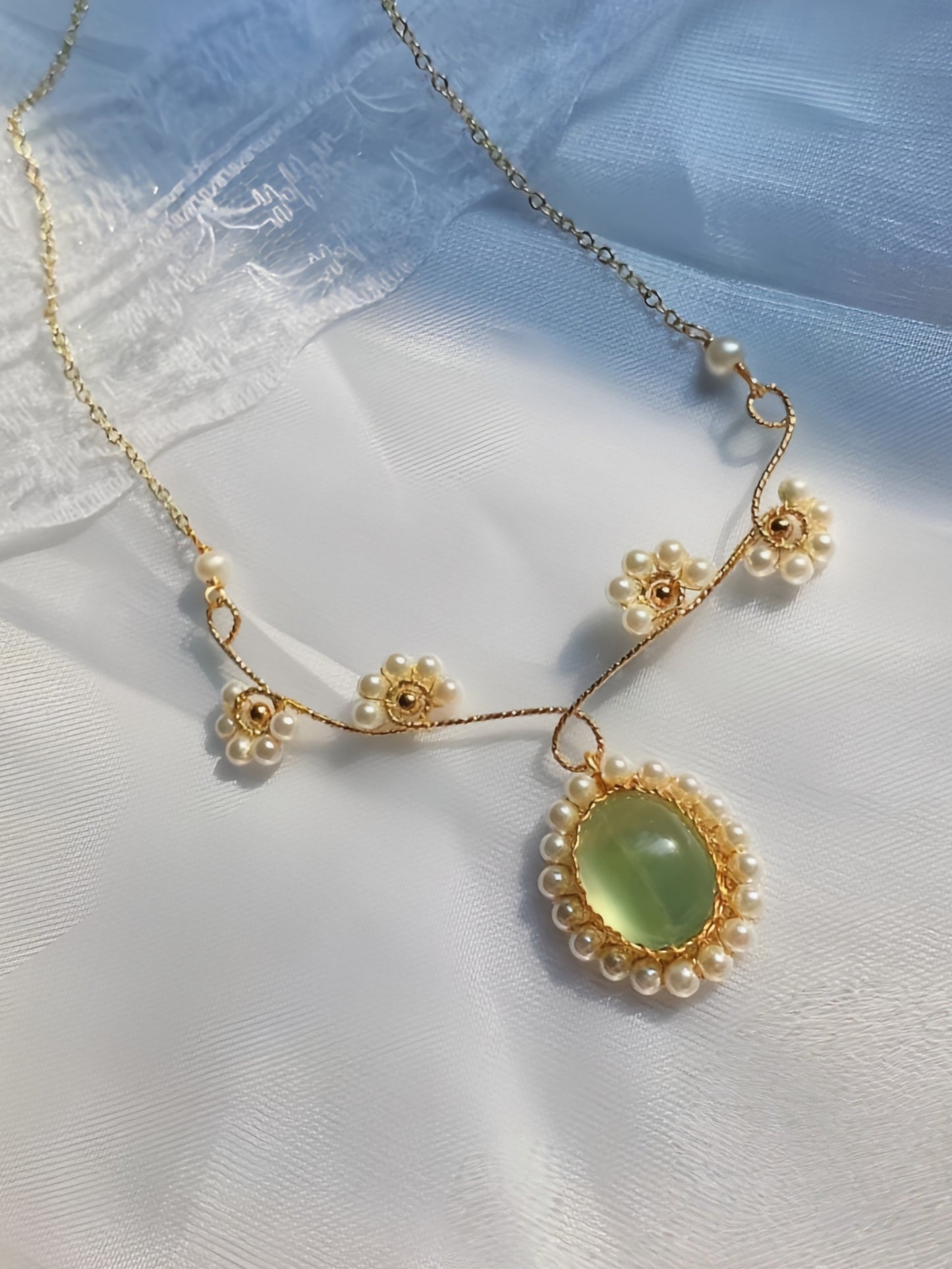 Prehnite  Sunflower Necklace Bracelet Set, Handmade Wire Wrapped Vintage Jewelry, Anniversary Christmas Birthday Mother's Day Gift for Her