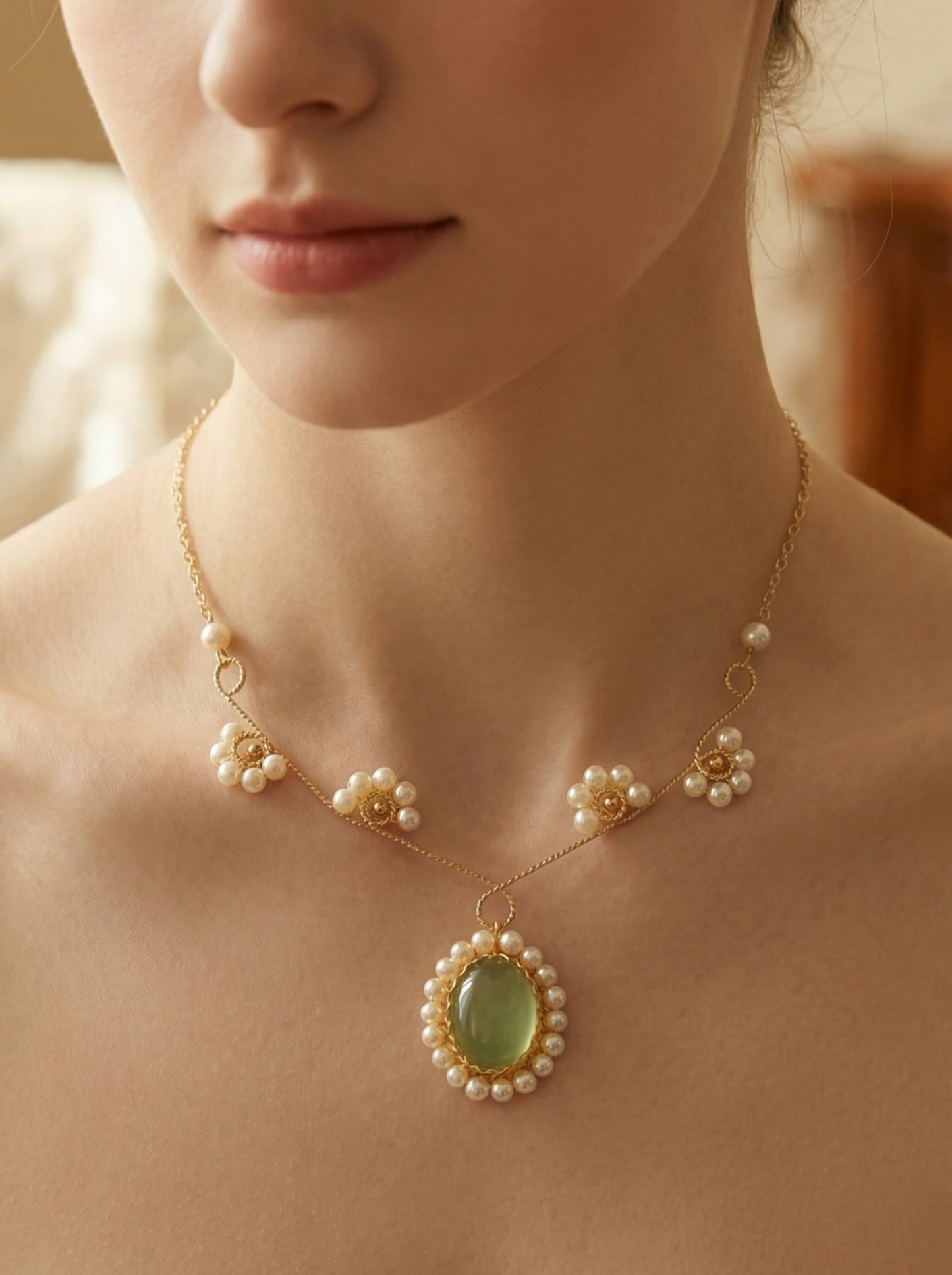 Prehnite  Sunflower Necklace Bracelet Set, Handmade Wire Wrapped Vintage Jewelry, Anniversary Christmas Birthday Mother's Day Gift for Her
