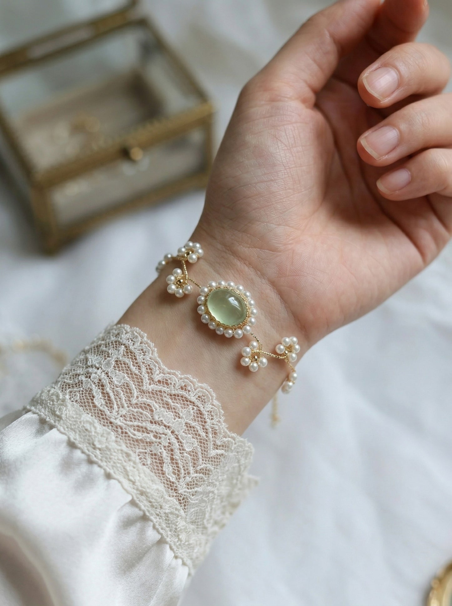 Prehnite  Sunflower Necklace Bracelet Set, Handmade Wire Wrapped Vintage Jewelry, Anniversary Christmas Birthday Mother's Day Gift for Her