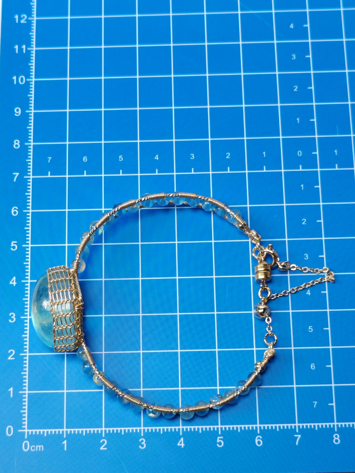 Aquamarine Adjustable Cuff Bracelet, Handmade Wire Wrapped Gold Jewelry, Christmas & Anniversary Initial Crystal Gift