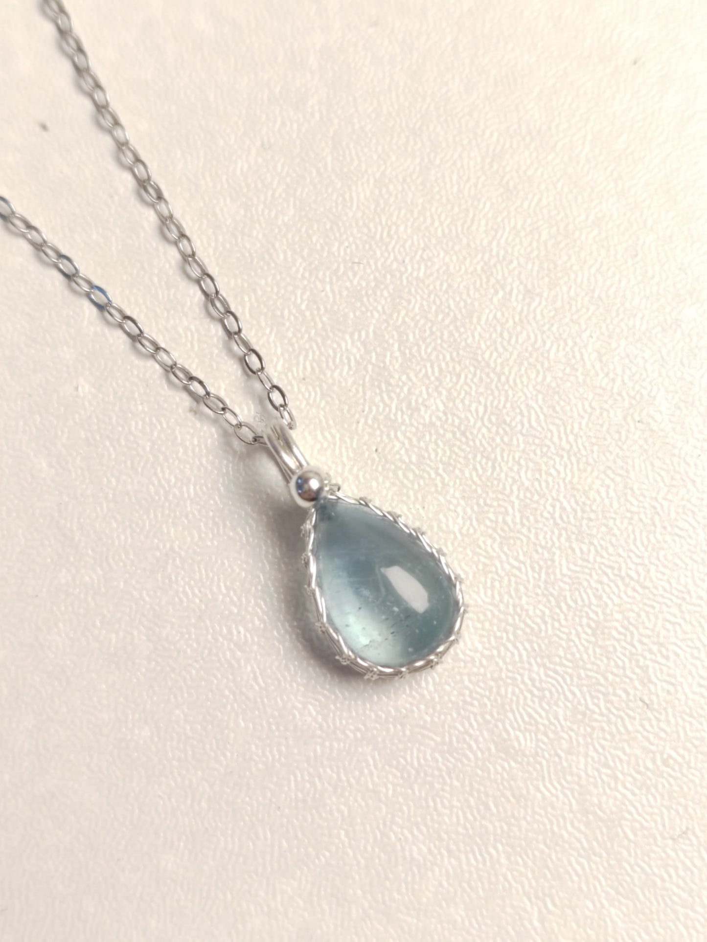 Aquamarine Teardrop Sterling Silver Necklace,Everyday Handmade Wire Wrapped Pendant Jewelry,March Birthstone Healing Crystals Gift for Her
