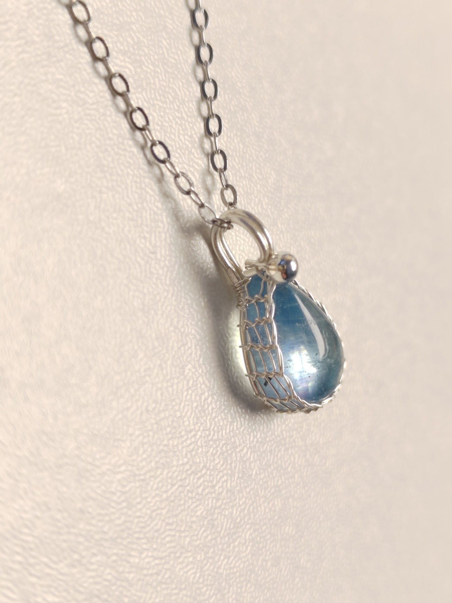 Aquamarine Teardrop Sterling Silver Necklace,Everyday Handmade Wire Wrapped Pendant Jewelry,March Birthstone Healing Crystals Gift for Her
